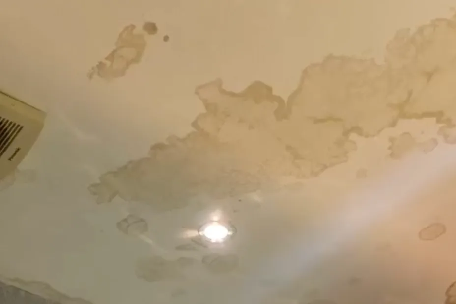 Water staining spread across the ceiling of a Phuket villa bathroom