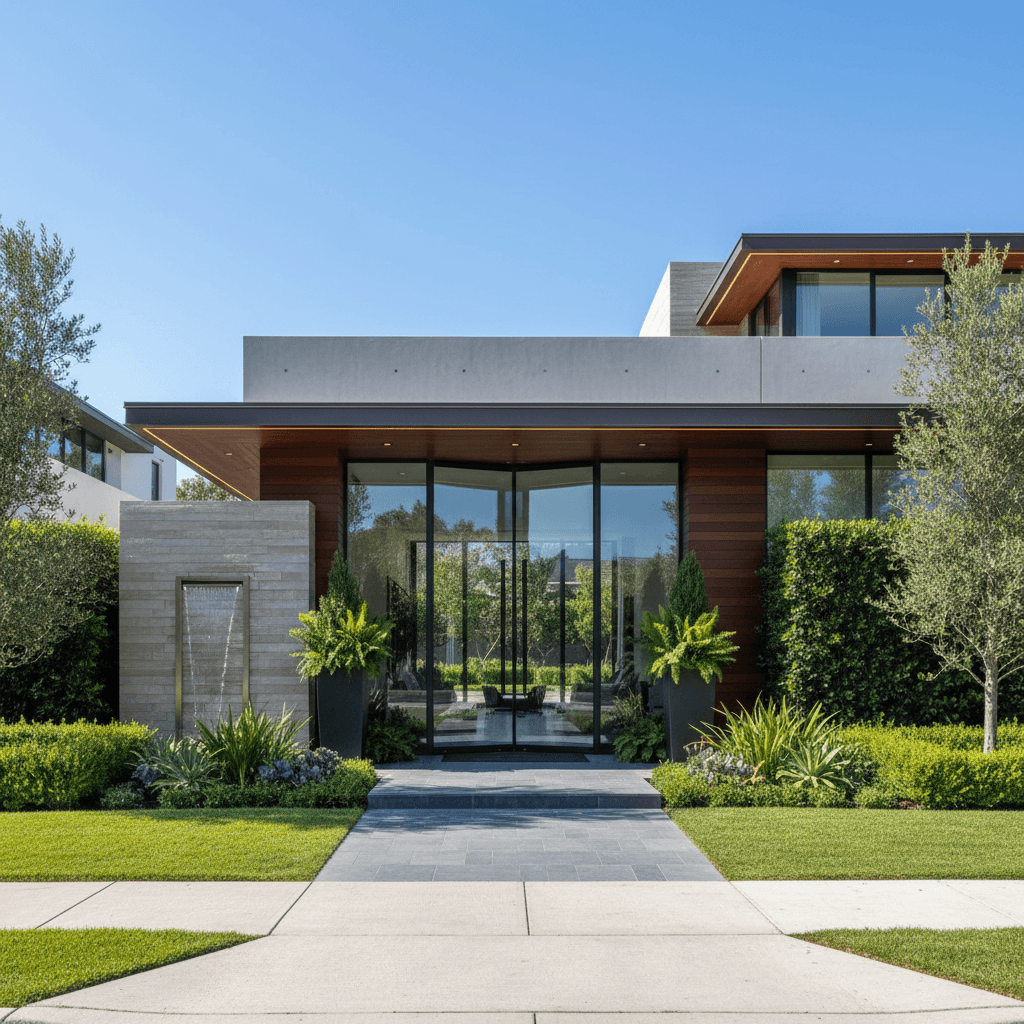 The visually stunning and perfectly maintained front entrance of a modern building, emphasizing the importance of first impressions and the sense of sight.
